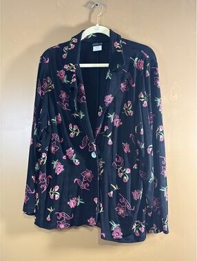 HC1170 Citiknit Floral Black Blazer Jacket Size 1X Made in USA